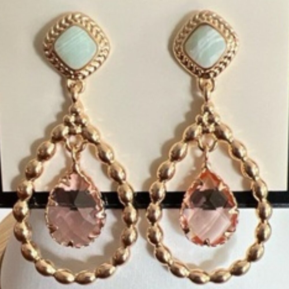 NAPIER Romantic Gold Blush Crystal Mint Stone Teardrop Earrings**NEW!